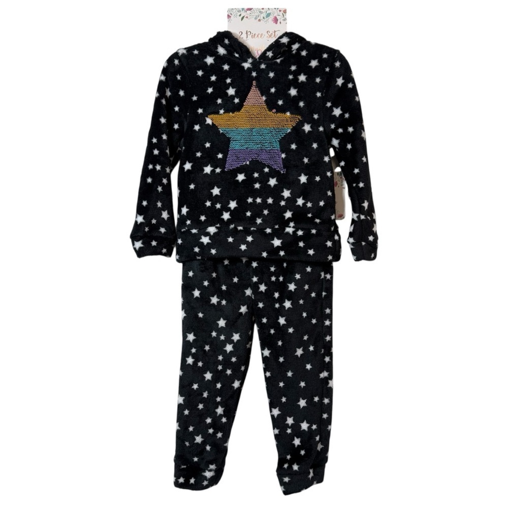 Girls' 2-Piece Plush Fleece Pajama Set Stars & Rainbow Size 2T